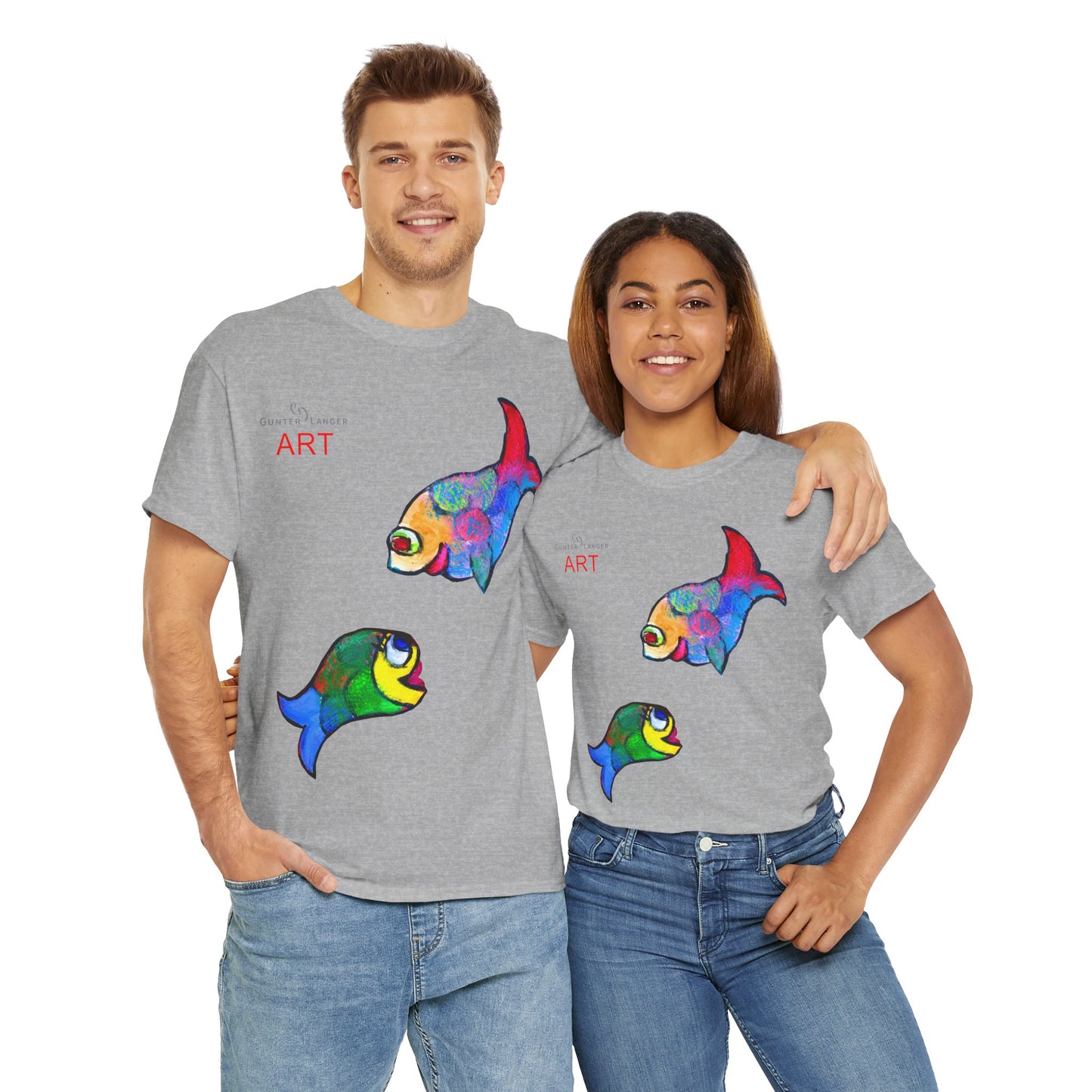 Unisex Heavy Cotton Tee - Motiv: Front Zwei Fische zueinander