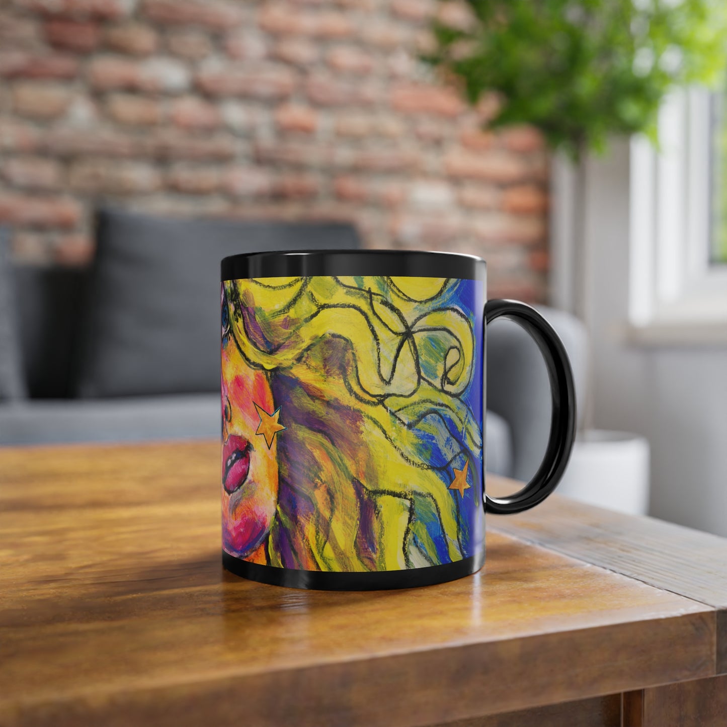 Black Coffee Cup, 11oz - Motiv: Mascha, Ausschnitt, Sterne