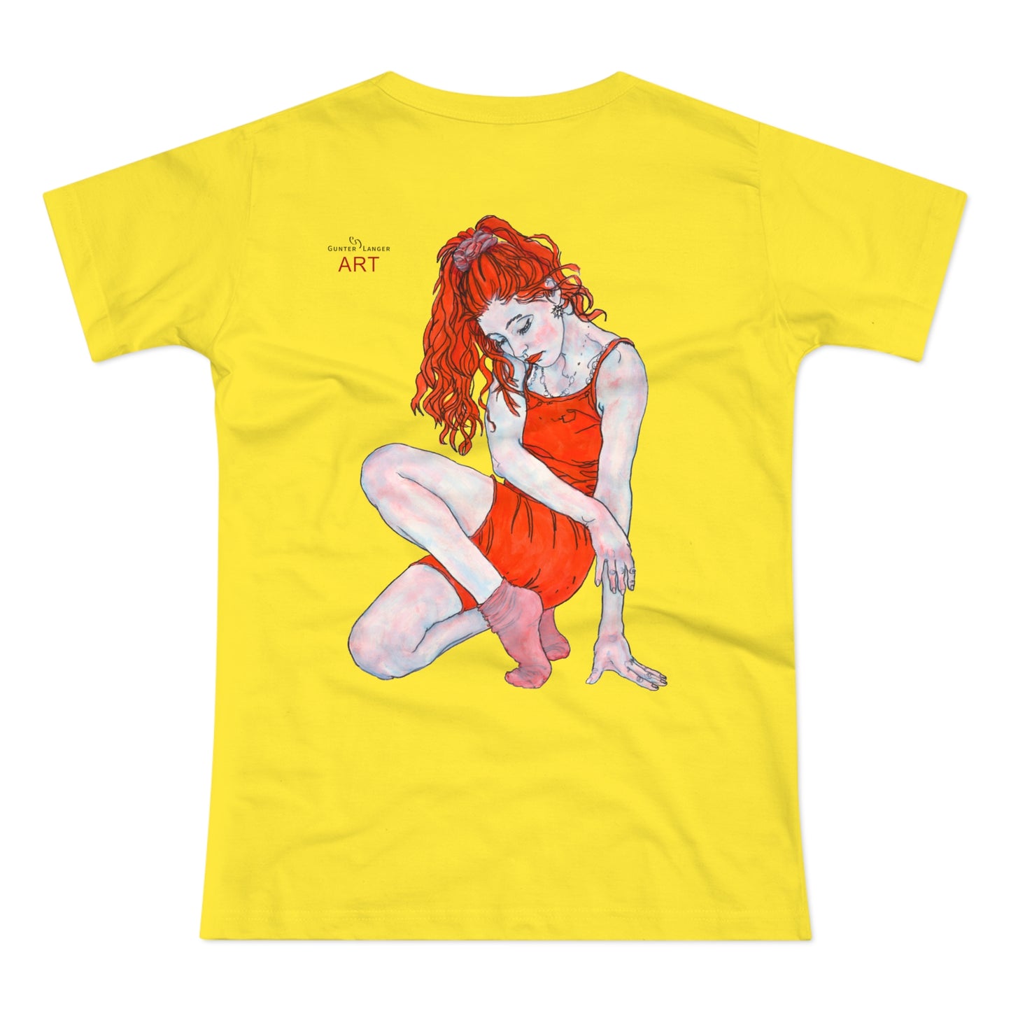 Single Jersey Women's T-shirt - hell - Motiv:  Front Julia, Ausschnitt 6,7 cm & Rückseite Julia, H 37 cm