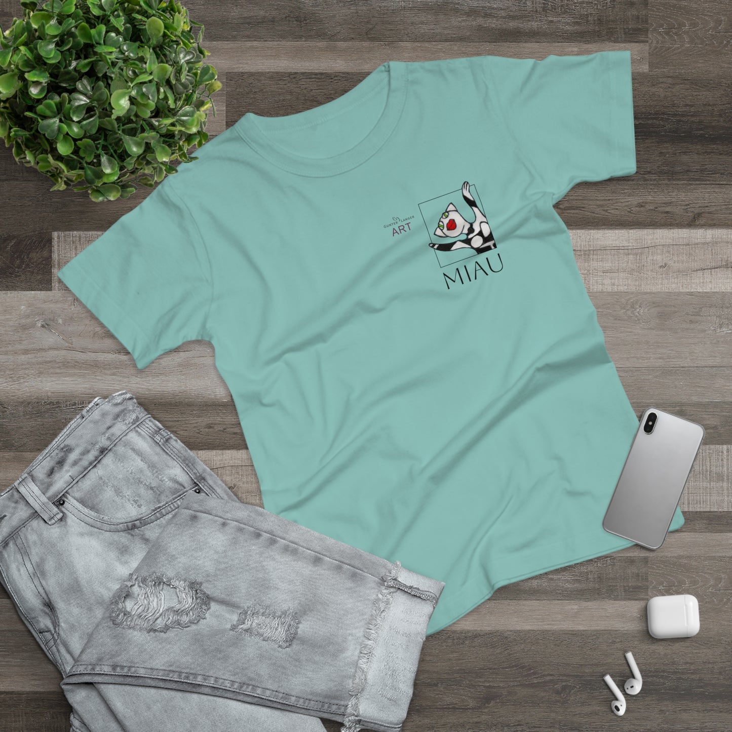 Single Jersey Women's T-shirt - hell - Motiv: Miau, H 9,7 cm