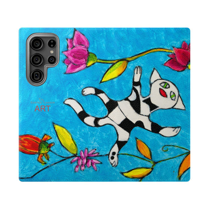 Flip Cases - Motiv: Gescheckte Katze schwebt