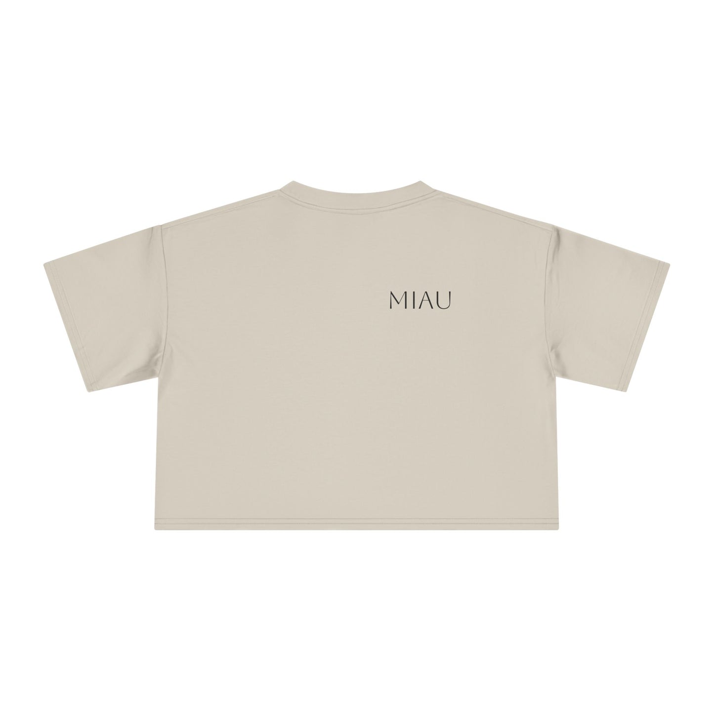 Women's Crop Tee - Motiv: Motiv: Front "Miau" klein, schwarz, H 8 cm, Rückseite "Miau"