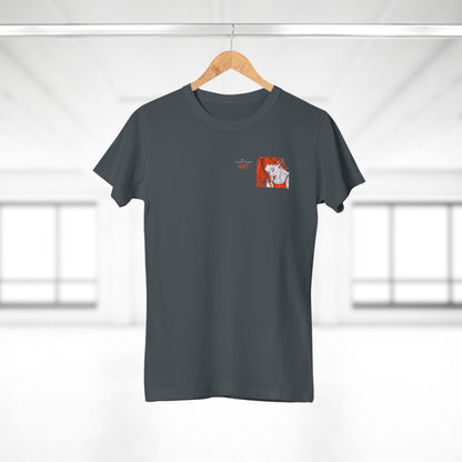 Single Jersey Women's T-shirt - dunkel - Motiv:  Front Julia, Ausschnitt 6,7 cm & Rückseite Julia, H 37 cm