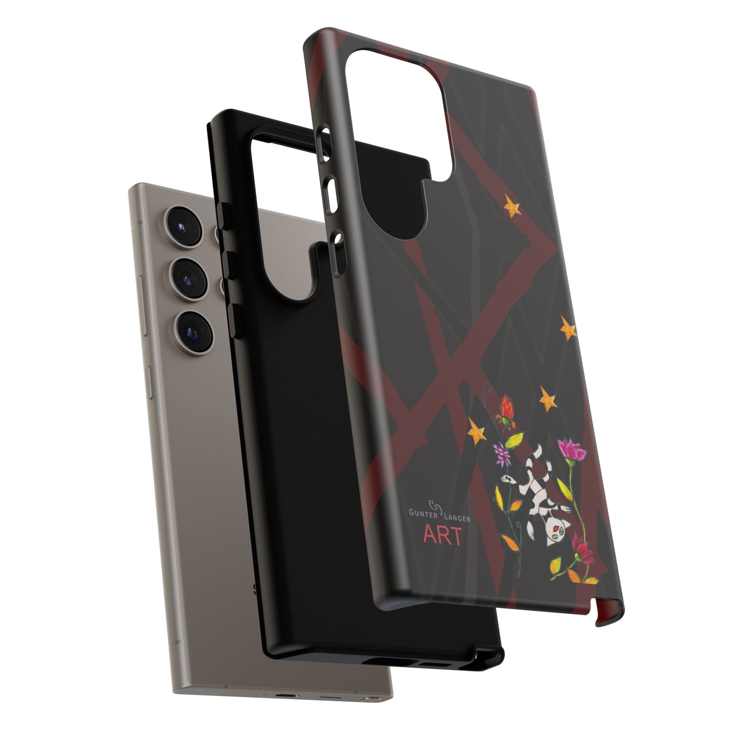 Tough Cases - Google Pixel - Samsung Galaxy - Motiv: Katze schwebt und Ranken, H 5,26 cm, Mikado3