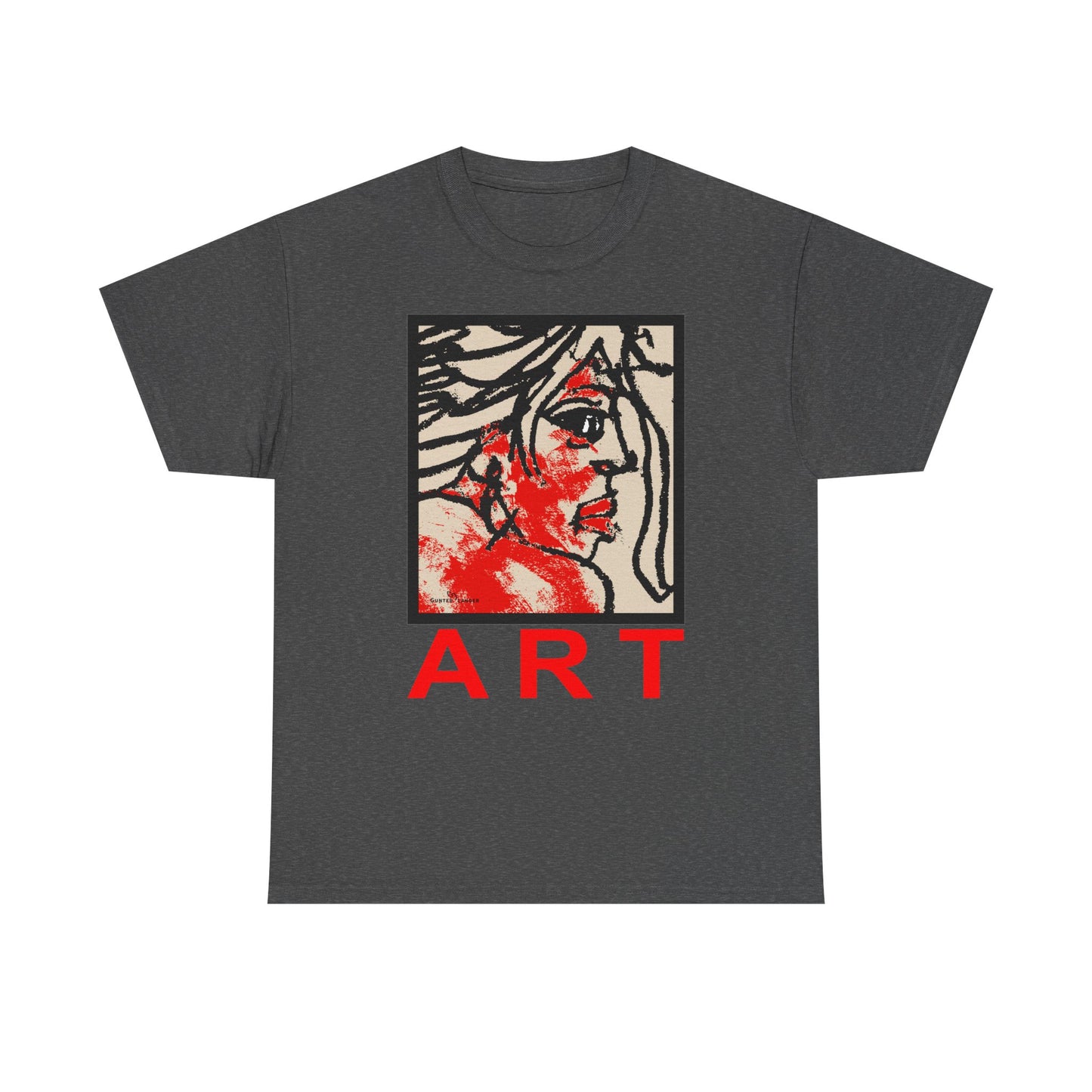 Unisex Heavy Cotton Tee - Motiv: Front, Ria mit Art Rot, H 40 cm