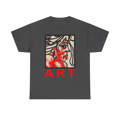 Unisex Heavy Cotton Tee - Motiv: Front, Ria mit Art Rot, H 40 cm