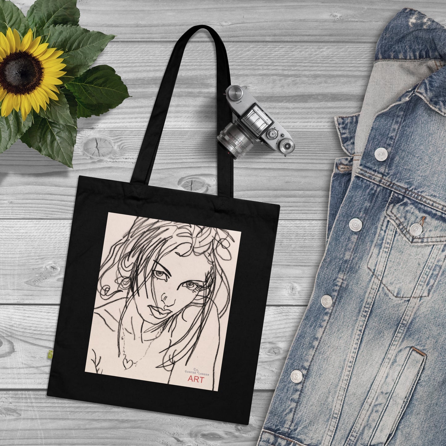 Organic Cotton Tote Bag - Motiv: Rosalie,  einseitig bedruckt, H34 cm