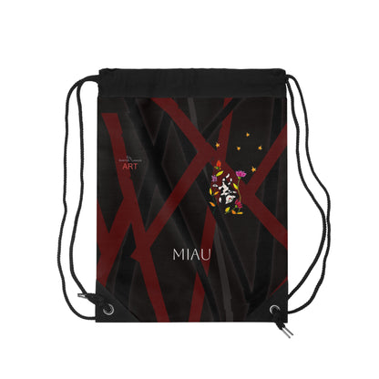 Drawstring Bag - Motiv: Vorderseite Katze fliegt und Rückseite Katze fliegt, klein, Mikado schwarz, Sterne 2