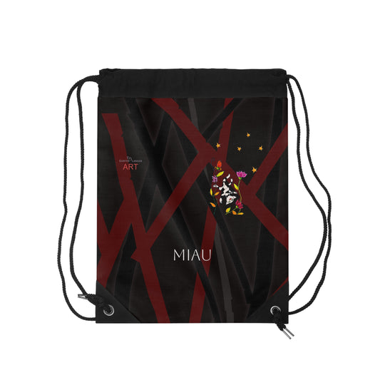 Drawstring Bag - Motiv: Vorderseite Katze fliegt und Rückseite Katze fliegt, klein, Mikado schwarz, Sterne 2