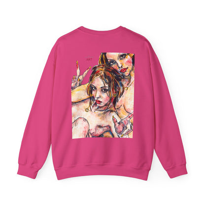 Unisex Heavy Blend™ Crewneck Sweatshirt - Motiv: Front Camilla (H 11,4 cm) & Rückseite Camilla / Leni, H 41 cm