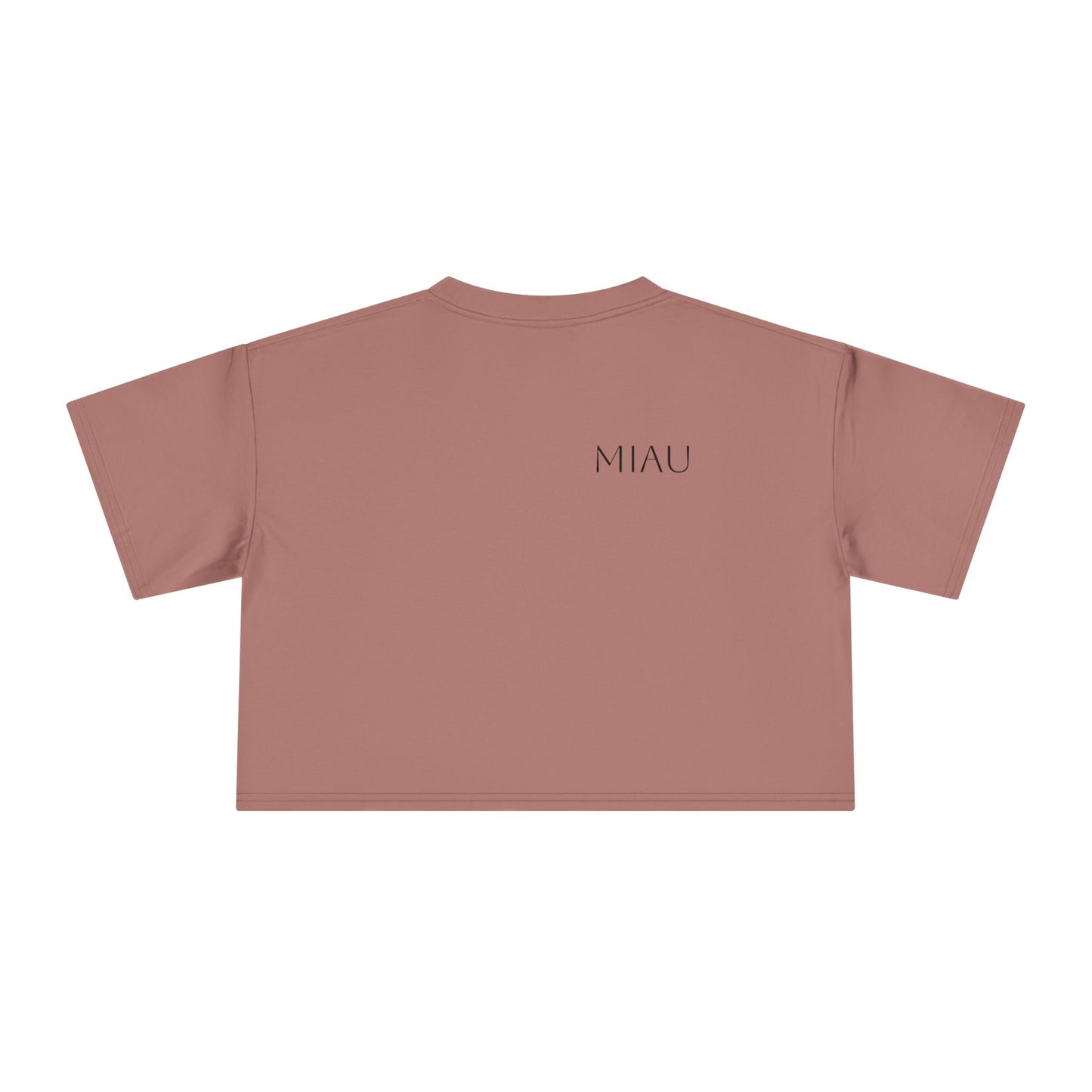 Women's Crop Tee - Motiv: Motiv: Front "Miau" klein, schwarz, H 8 cm, Rückseite "Miau"