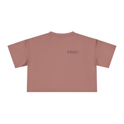 Women's Crop Tee - Motiv: Motiv: Front "Miau" klein, schwarz, H 8 cm, Rückseite "Miau"