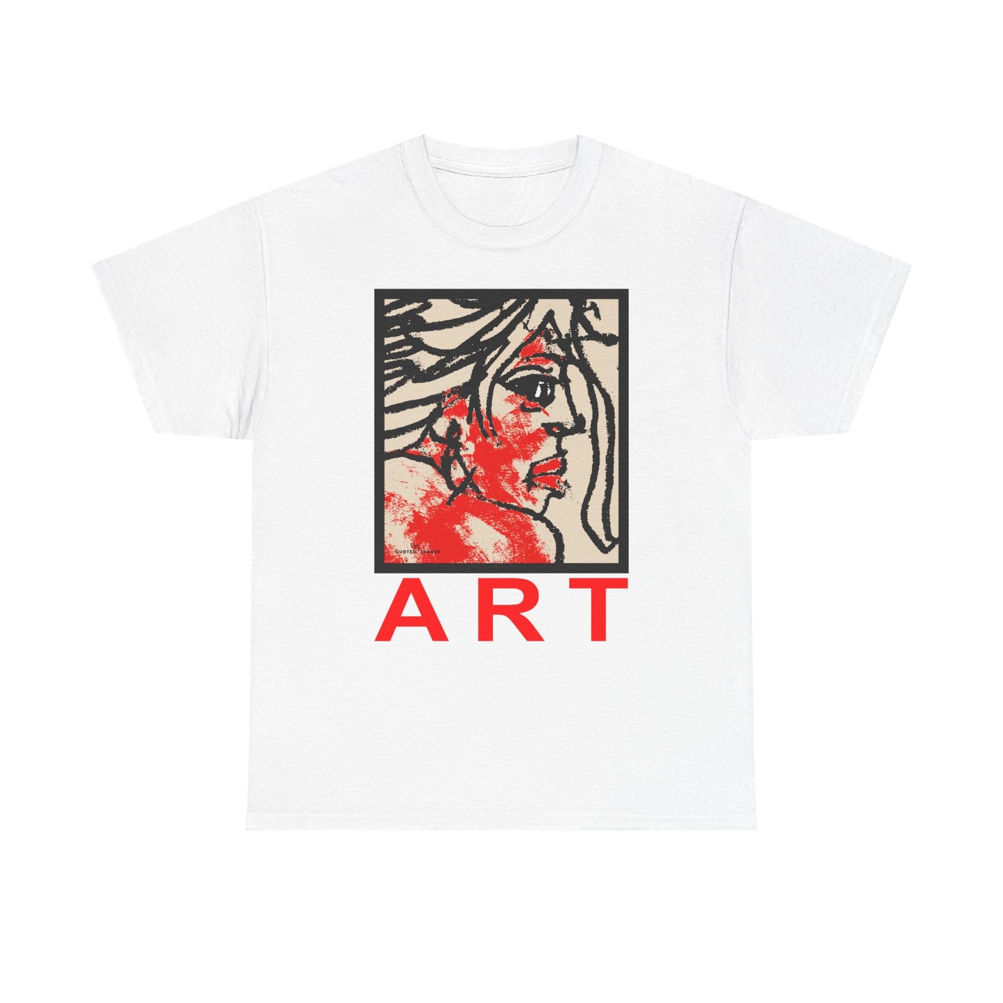 Unisex Heavy Cotton Tee - Motiv: Front, Ria mit Art Rot, H 40 cm