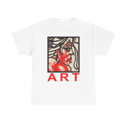 Unisex Heavy Cotton Tee - Motiv: Front, Ria mit Art Rot, H 40 cm