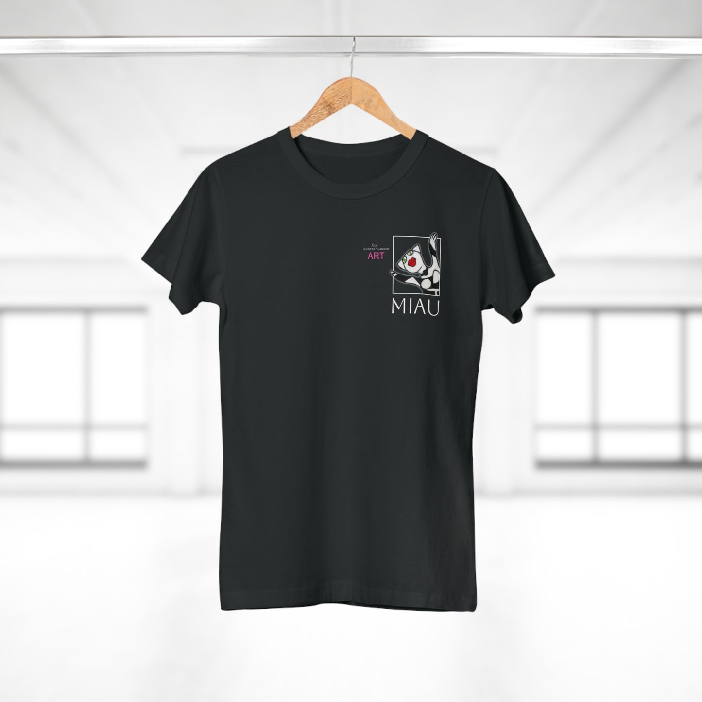 Single Jersey Women's T-shirt - dunkel - Motiv: Miau, H 9,7 cm