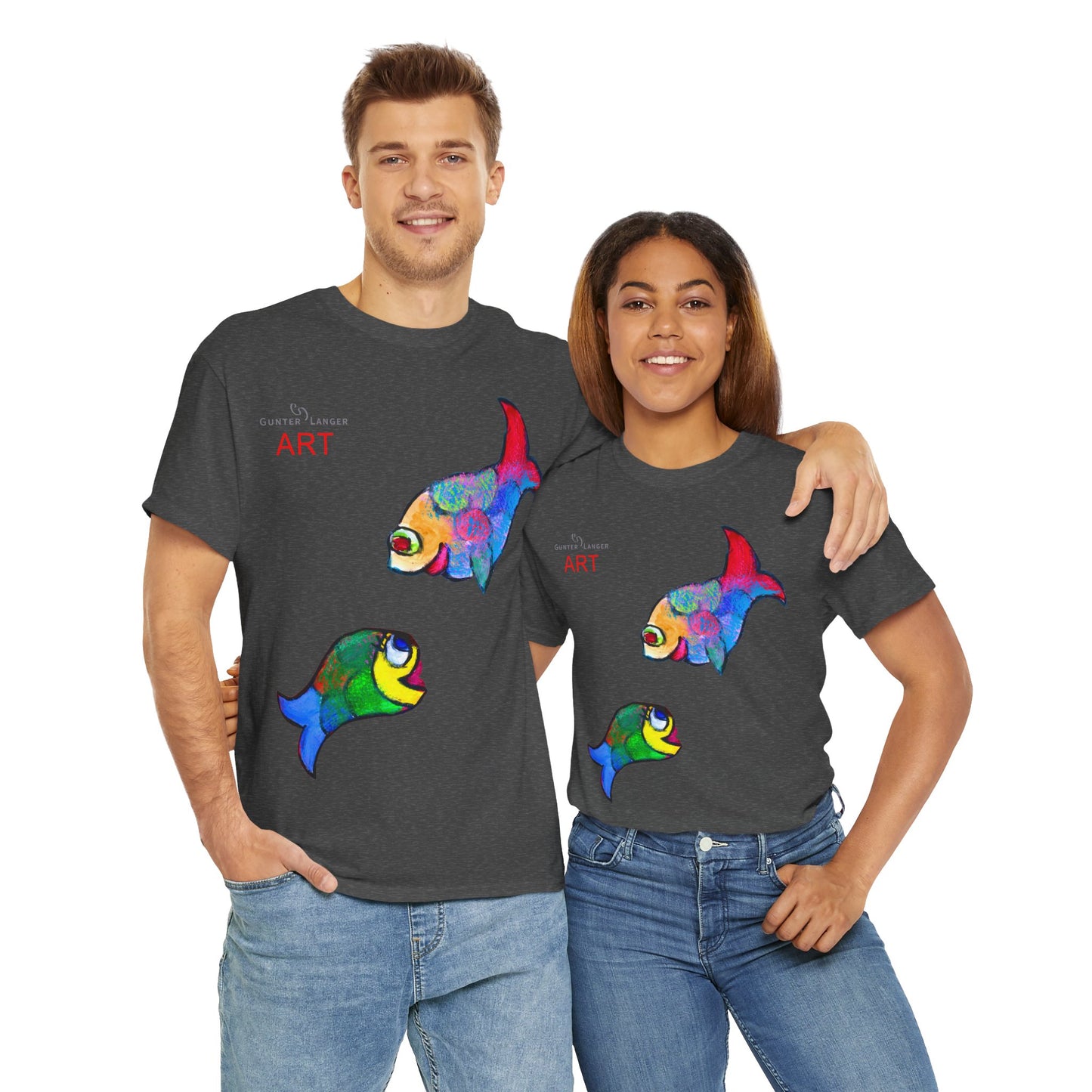 Unisex Heavy Cotton Tee - Motiv: Front Zwei Fische zueinander