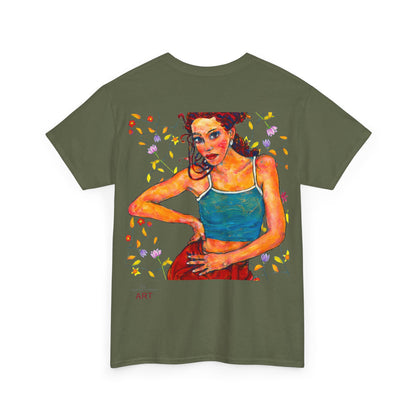 Unisex Heavy Cotton Tee - Motiv: Front, Lea, H 13cm & Rückseite, Lea A02, Ranken, 40 cm, Neck Label