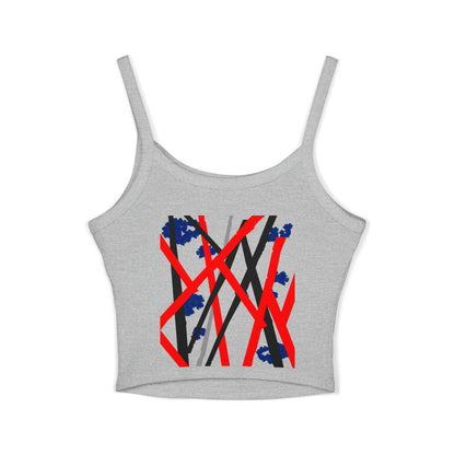 Women's Spaghetti Strap Tank Top - Motiv Front Antonietta, blaue Punkte & Rückseite Mikado