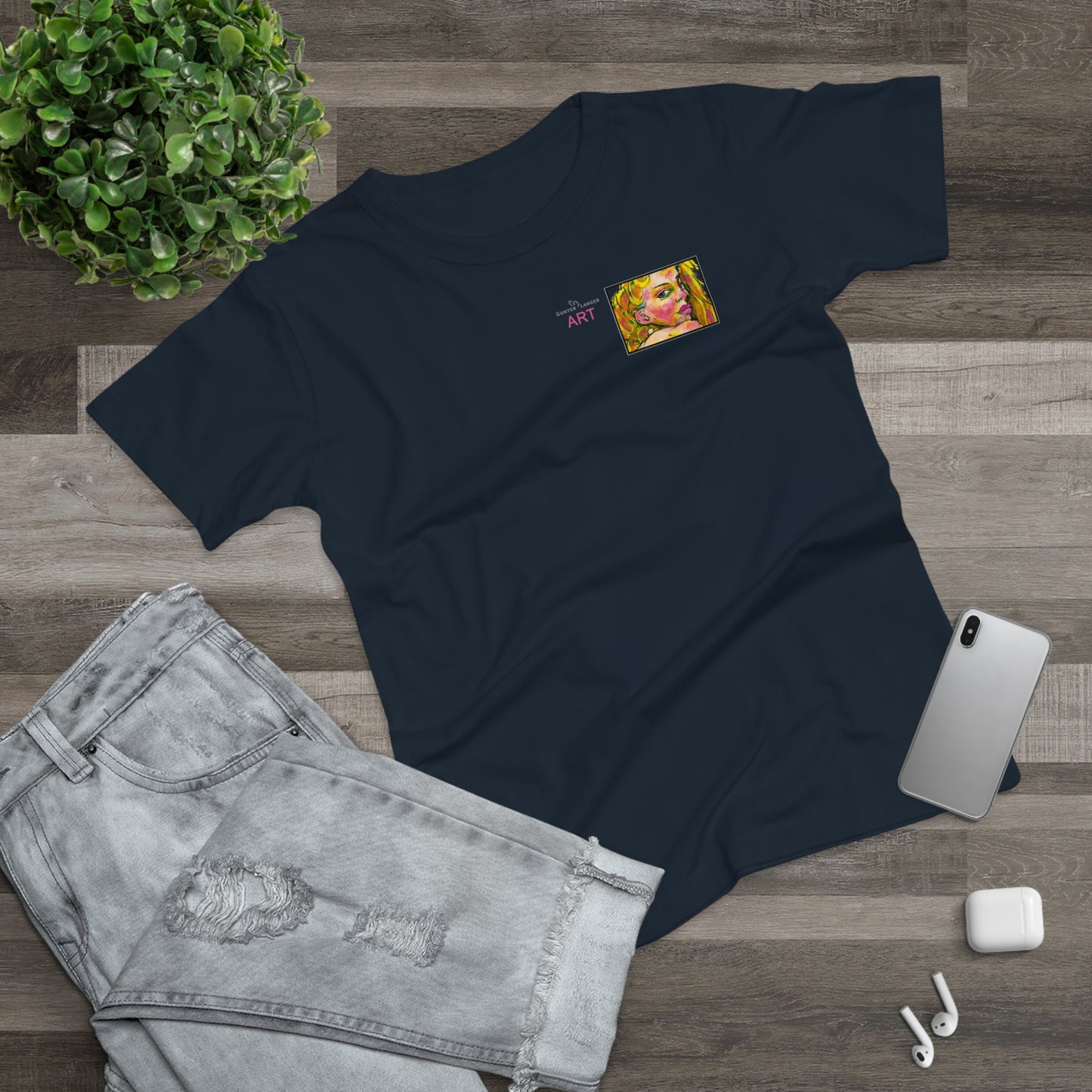 Single Jersey Women's T-shirt - dunkel - Motiv: Romina, Ausschnitt, H 6 cm