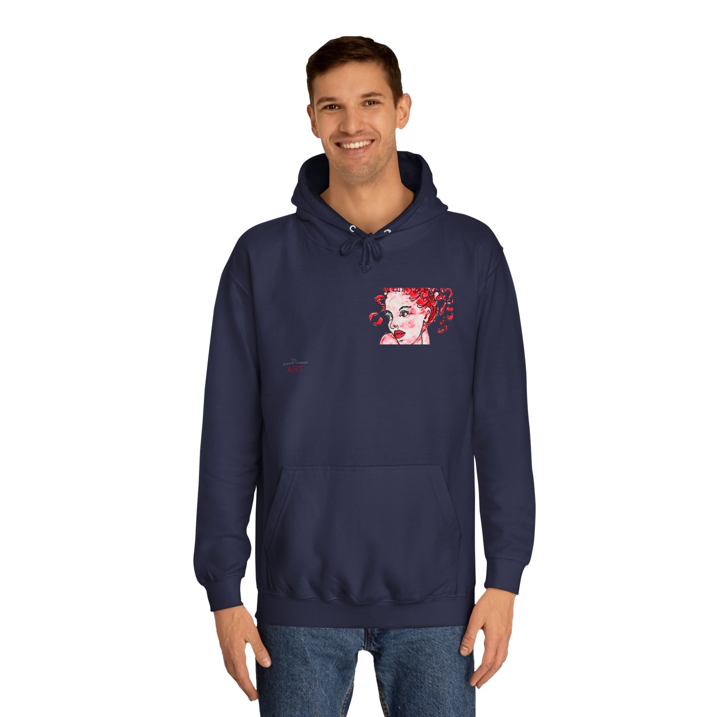 Unisex College Hoodie -  Motiv: Front Mila H 10,5 cm (Ausschnitt) & Rückseite Mila H 49 cm