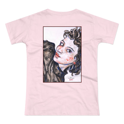 Single Jersey Women's T-shirt - hell - Motiv: Front Annette, H 20 cm & Rückseite Annette, H 35,56 cm