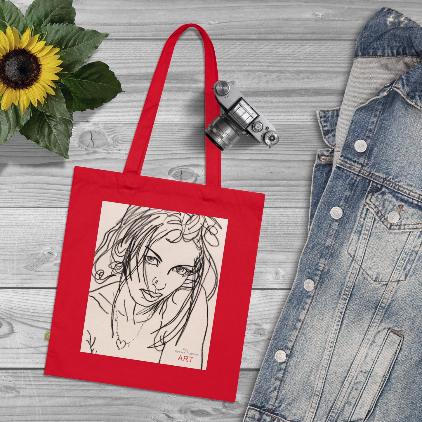 Organic Cotton Tote Bag - Motiv: Rosalie,  einseitig bedruckt, H34 cm