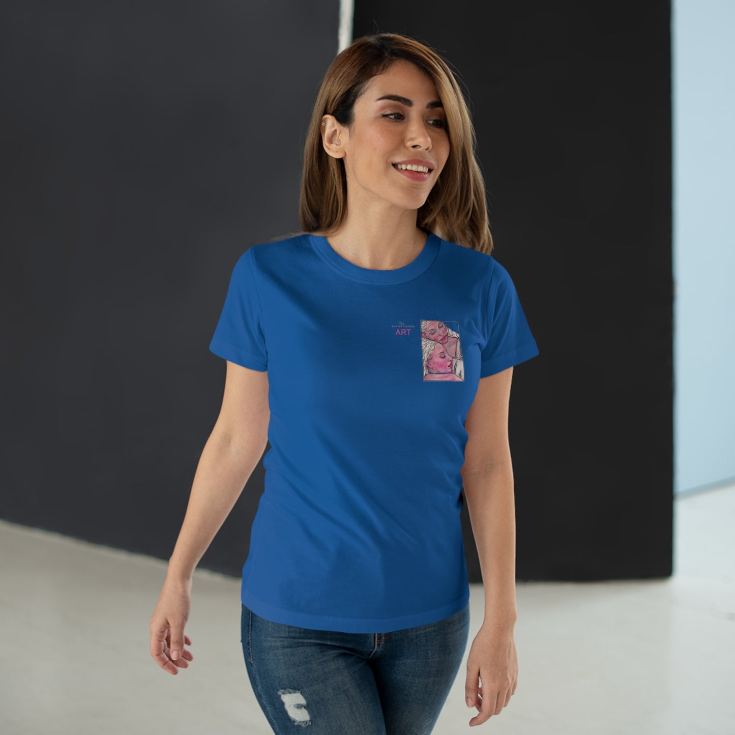 Single Jersey Women's T-shirt - dunkel - Motiv: Zuflucht, Ausschnitt, H 10 cm