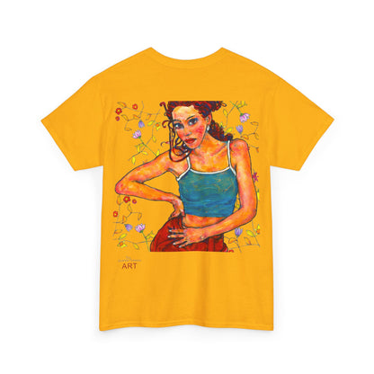 Unisex Heavy Cotton Tee - Motiv: Front, Lea, H 13cm & Rückseite, Lea A02, Ranken, 40 cm, Neck Label