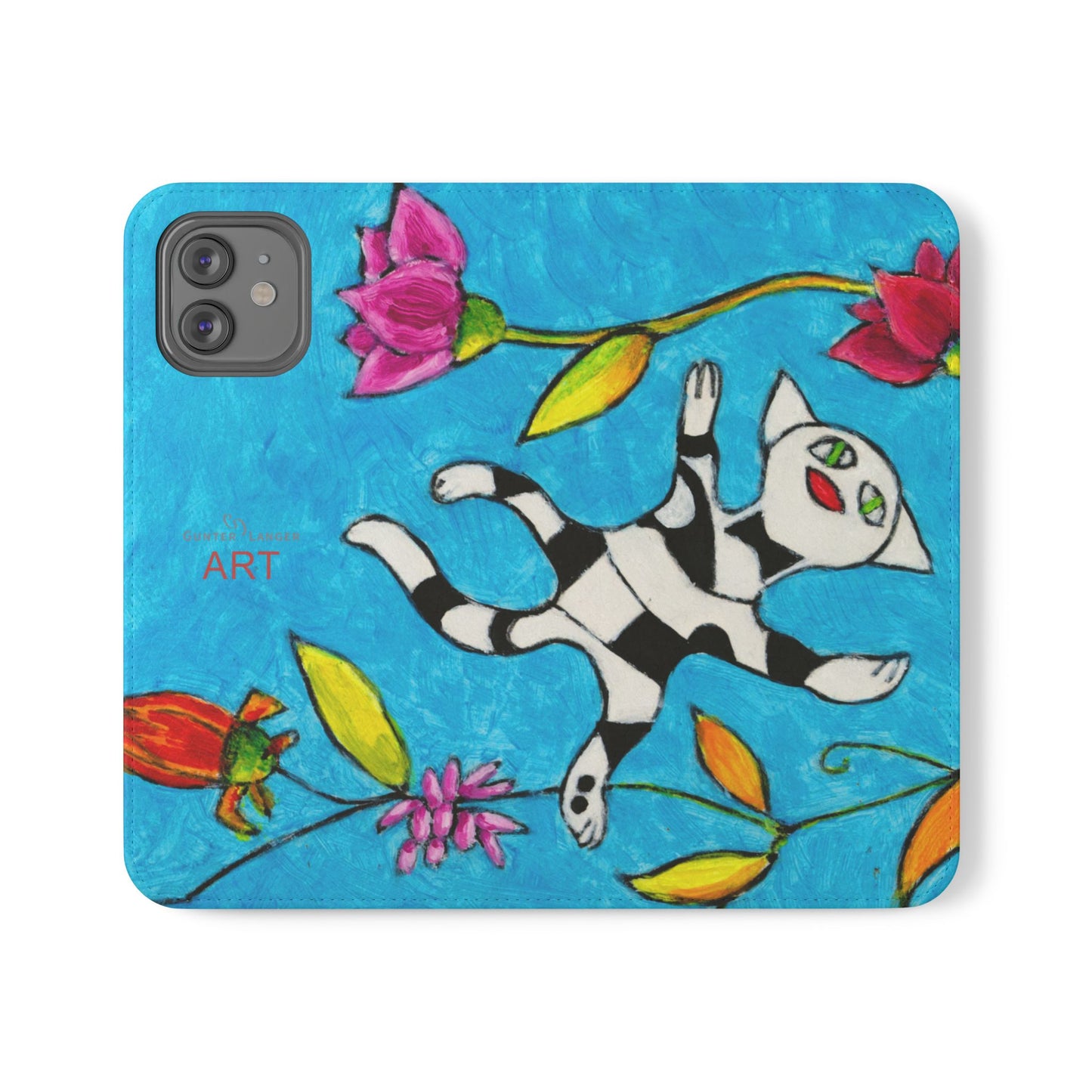 Flip Cases - Motiv: Gescheckte Katze schwebt