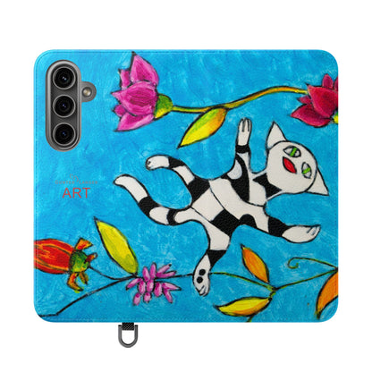 Flip Cases - Motiv: Gescheckte Katze schwebt