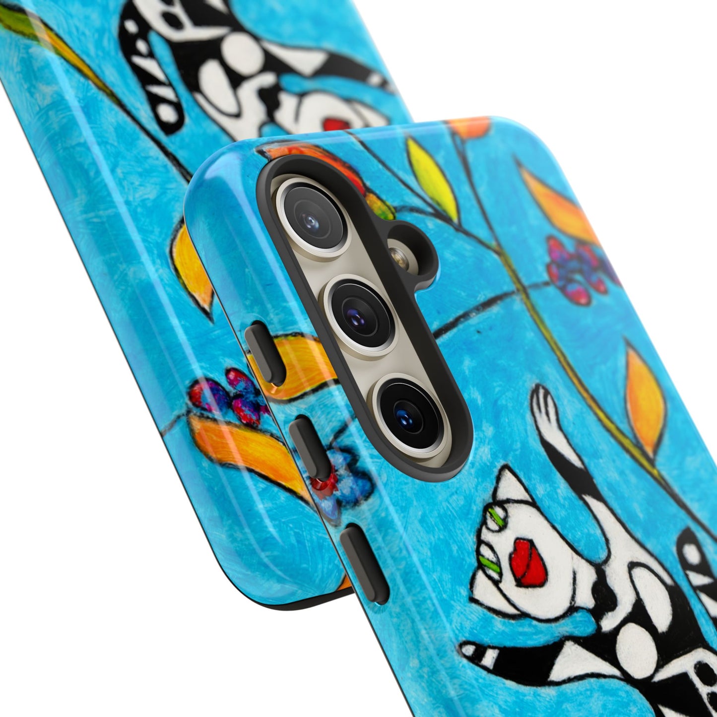 Tough Cases - Google Pixel - Samsung Galaxy - Motiv: Karierte Katze hüpft