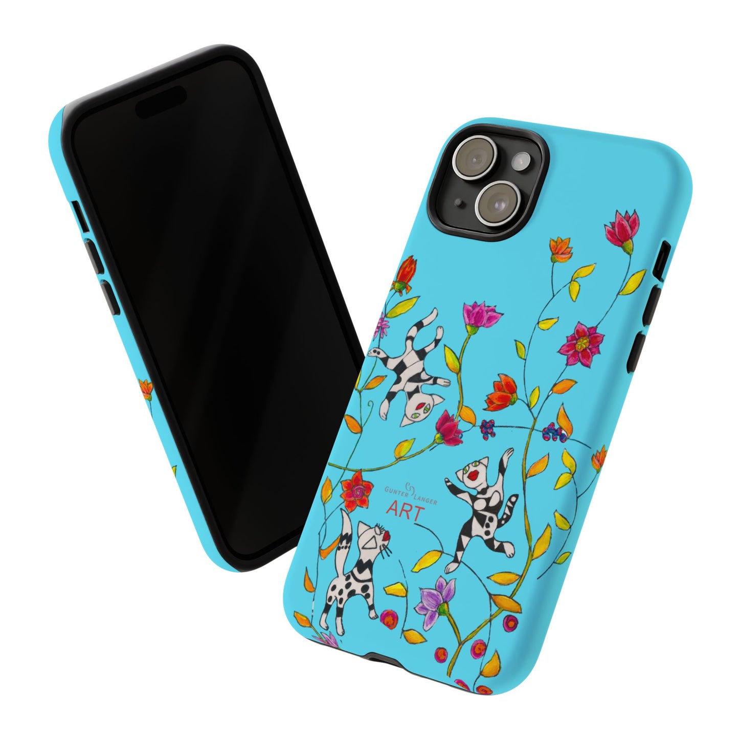 Tough Cases - iPhone - Motiv: Karierte Katzen, blau