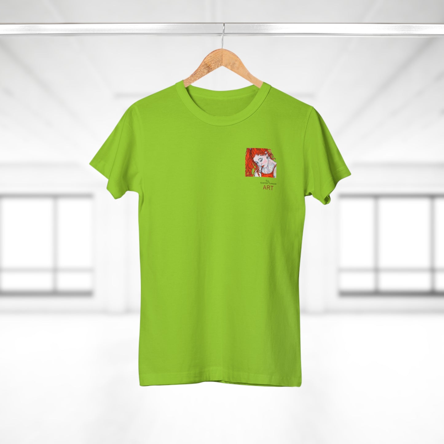 Single Jersey Women's T-shirt - hell - Motiv:  Front Julia, Ausschnitt 6,7 cm & Rückseite Julia, H 37 cm