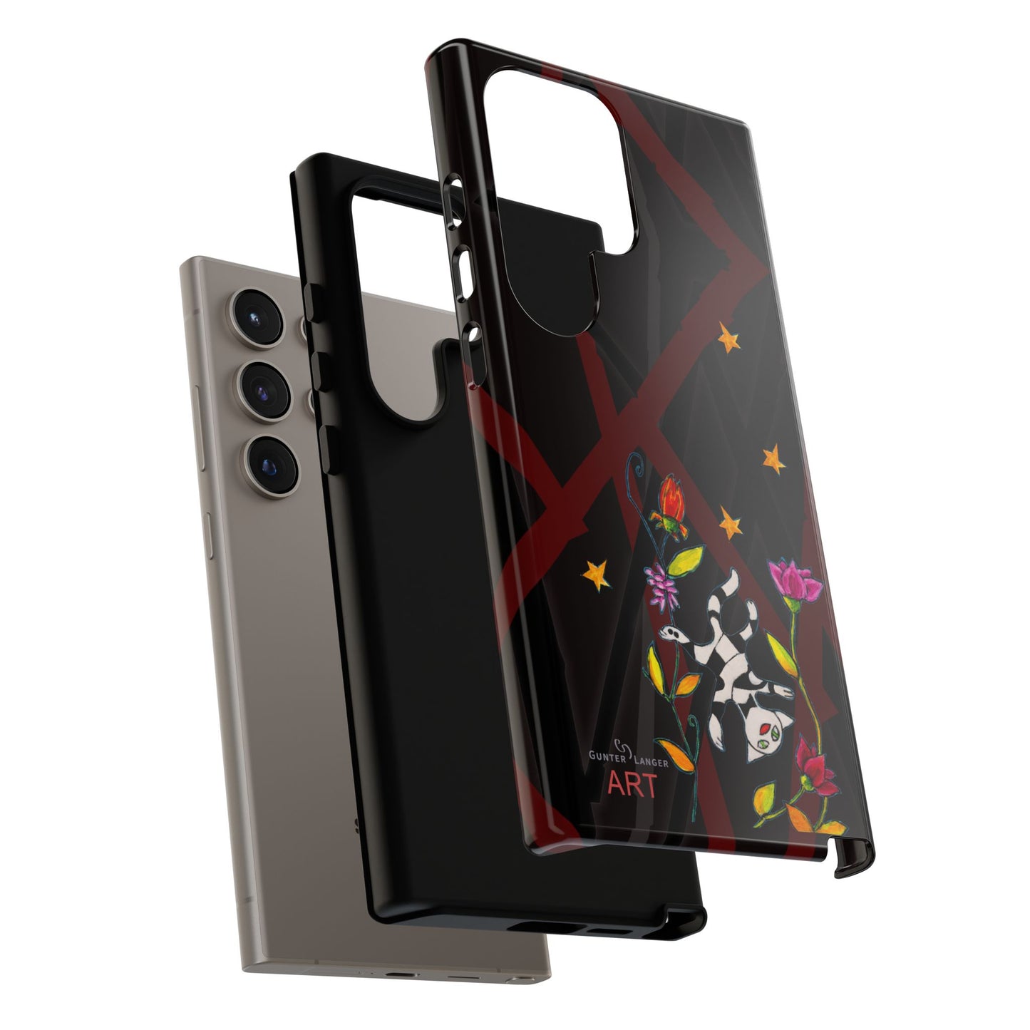 Tough Cases - Google Pixel - Samsung Galaxy - Motiv: Katze schwebt und Ranken, H 7,73 cm, Mikado3