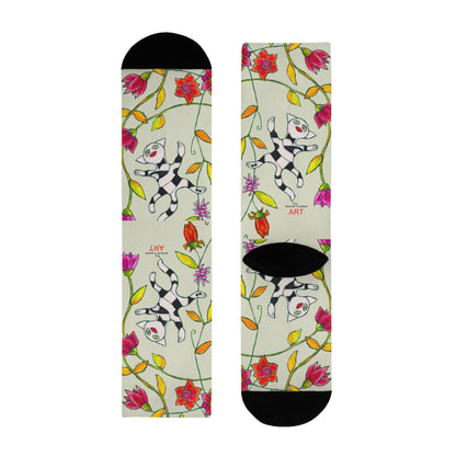Sublimation Crew Socks (EU) - Motiv: Katze fliegt durch Ranken L