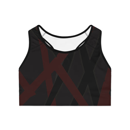 Sports Bra (AOP) - Motiv: Rückseite Katze fliegt, klein, Mikado schwarz