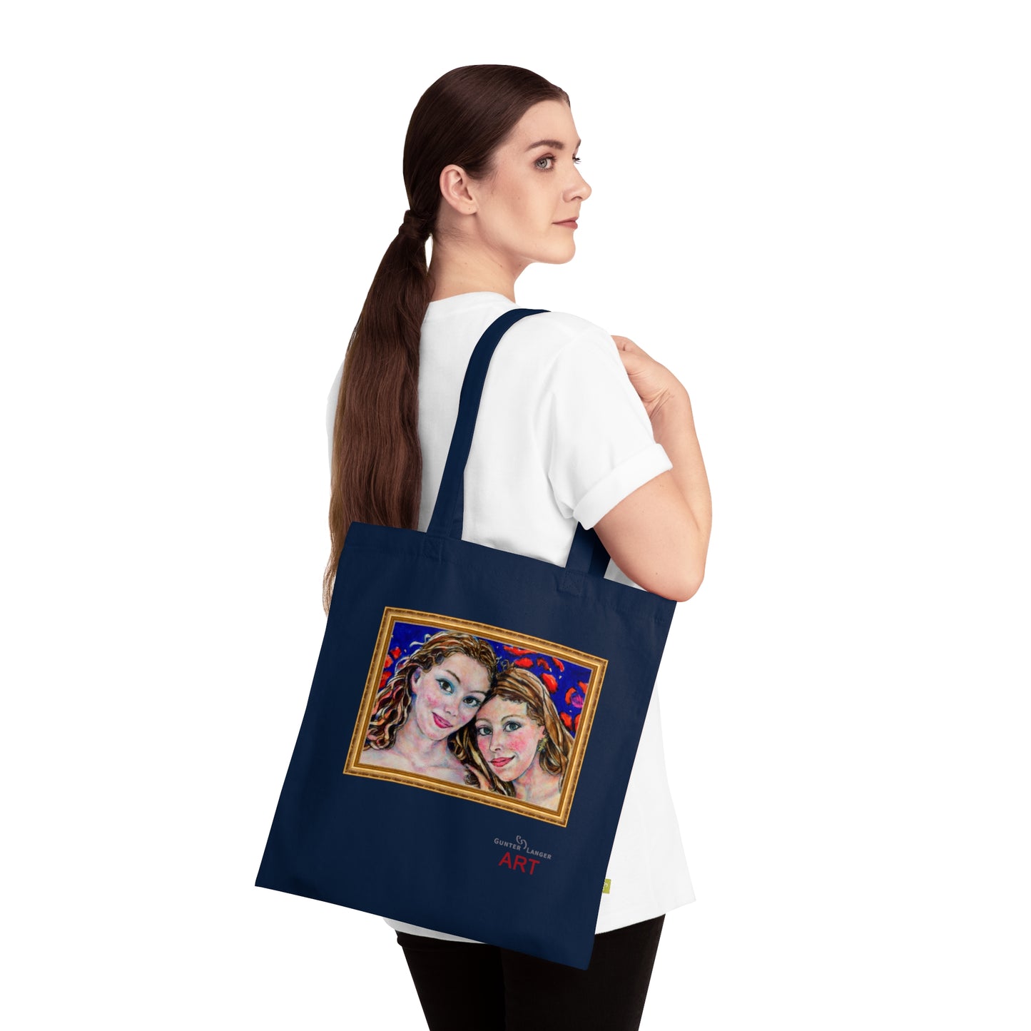 Organic Cotton Tote Bag - Motiv: Freundinnen (gerahmt), einseitig bedruckt, H30 cm