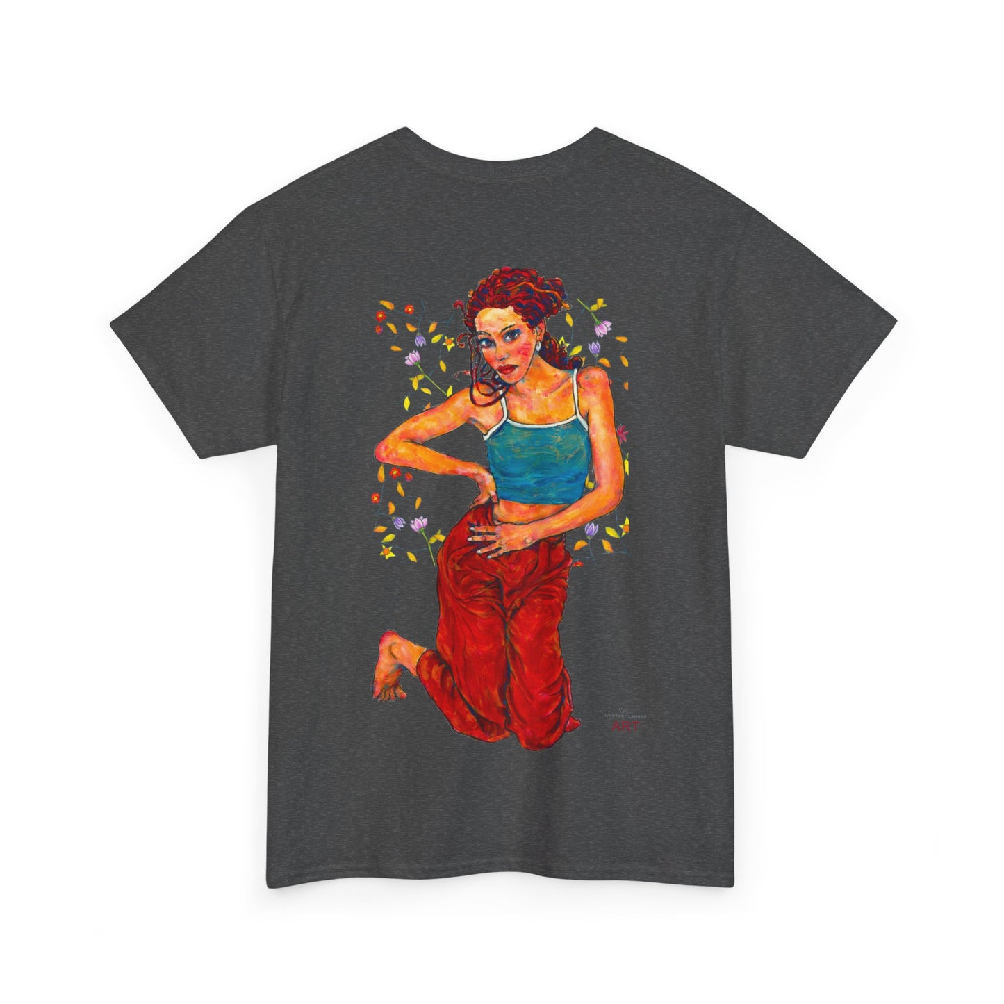 Unisex Heavy Cotton Tee - Motiv: Front, Lea, Ranken, H 13cm & Rückseite, Lea, Ranken, H 40,45 cm, Neck Label