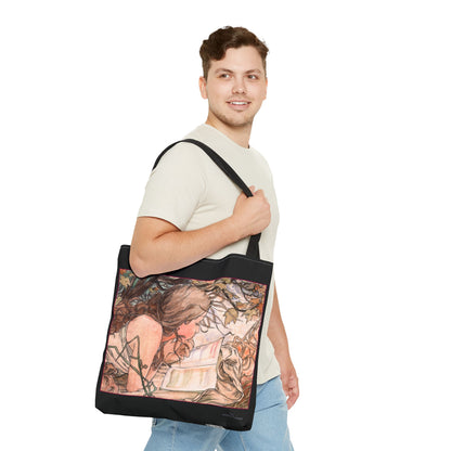 Tote Bag (AOP) - Jugendstil - Motiv: Front Antonia & Rückseite Antonia, Schwarz