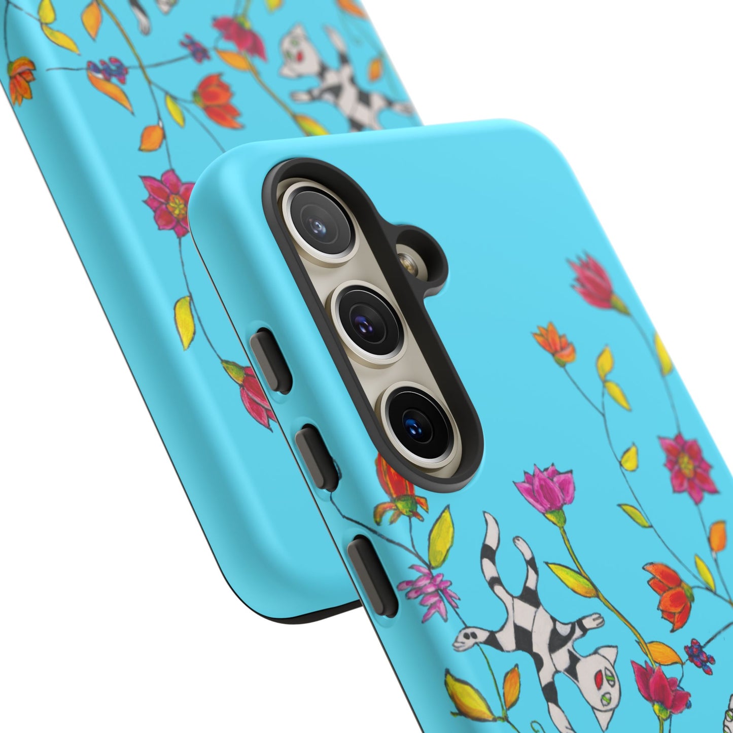 Tough Cases - Google Pixel - Samsung Galaxy - Motiv: Karierte Katzen, blau