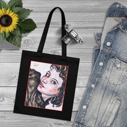 Organic Cotton Tote Bag - Motiv: Annette, roter Kasten, einseitig bedruckt, H30 cm