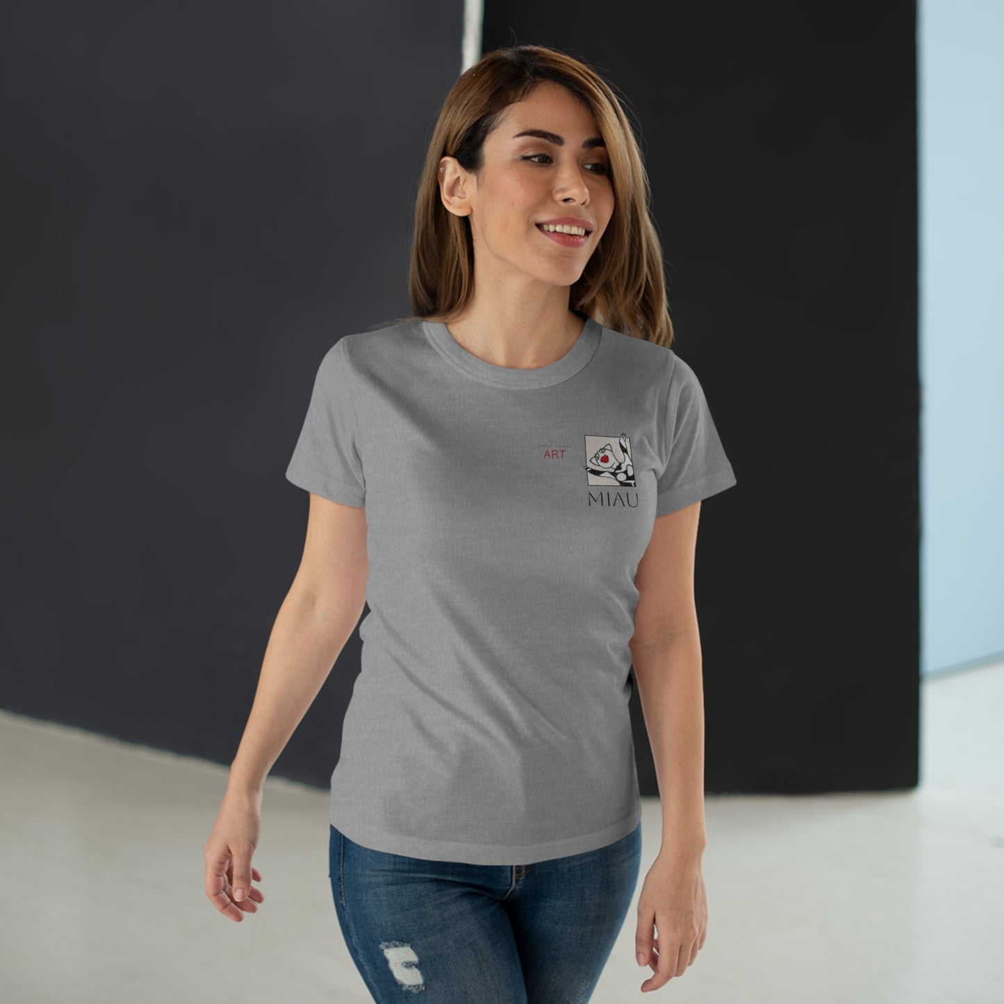 Single Jersey Women's T-shirt - hell - Motiv: Miau, H 7 cm