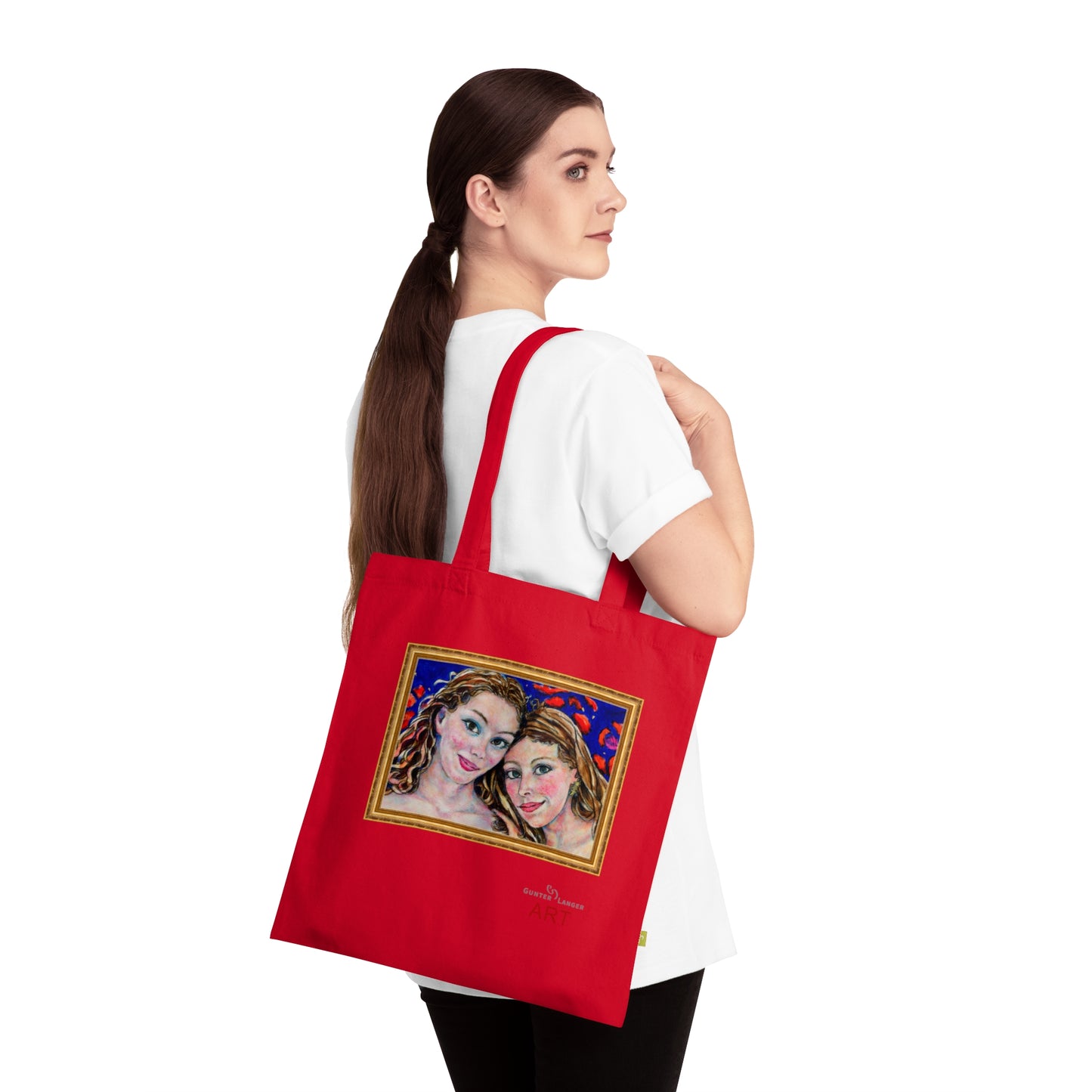 Organic Cotton Tote Bag - Motiv: Freundinnen (gerahmt), einseitig bedruckt, H30 cm