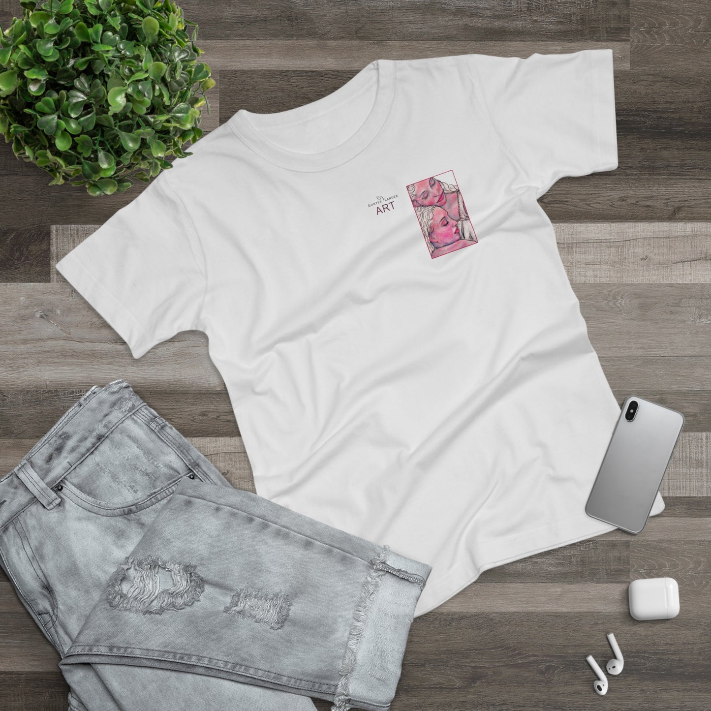 Single Jersey Women's T-shirt - hell - Motiv: Zuflucht, Ausschnitt, H 10 cm