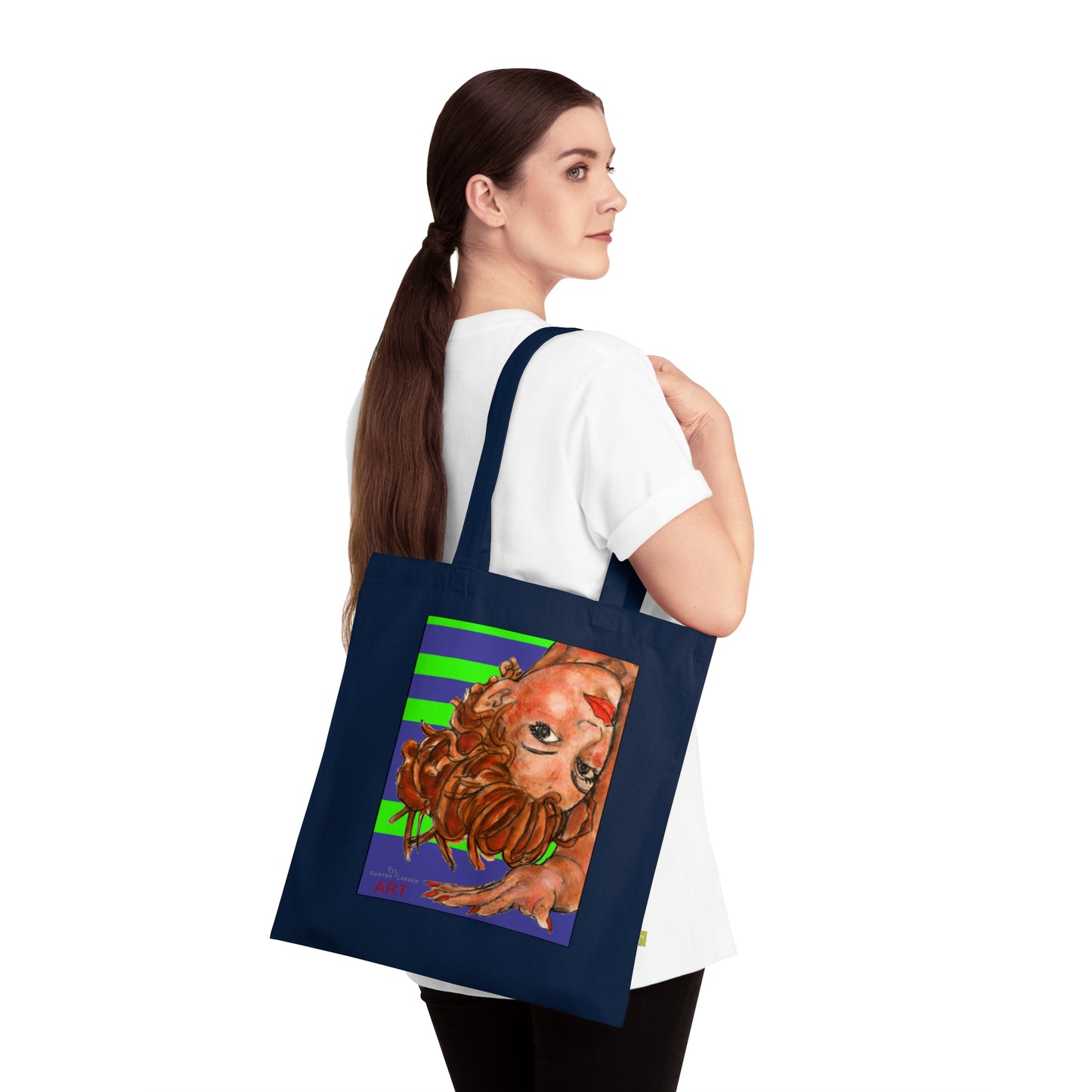 Organic Cotton Tote Bag - Motiv: Sylvia (violett),  einseitig bedruckt, H 30 cm