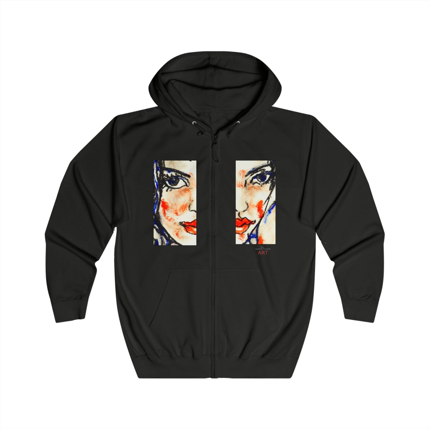 Unisex Full Zip Hoodie - Motiv: Front Kira (Ausschnitt H 23,5 cm) & Rückseite Kira H 46 cm