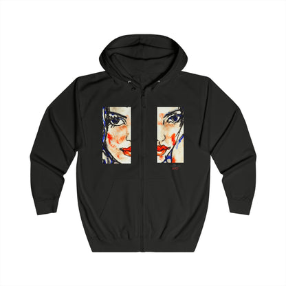 Unisex Full Zip Hoodie - Motiv: Front Kira (Ausschnitt H 23,5 cm) & Rückseite Kira H 46 cm