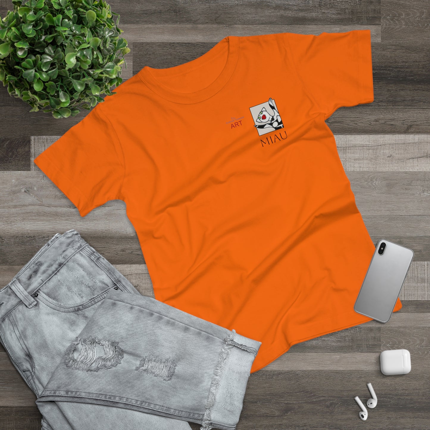 Single Jersey Women's T-shirt - hell - Motiv: Miau, H 7 cm