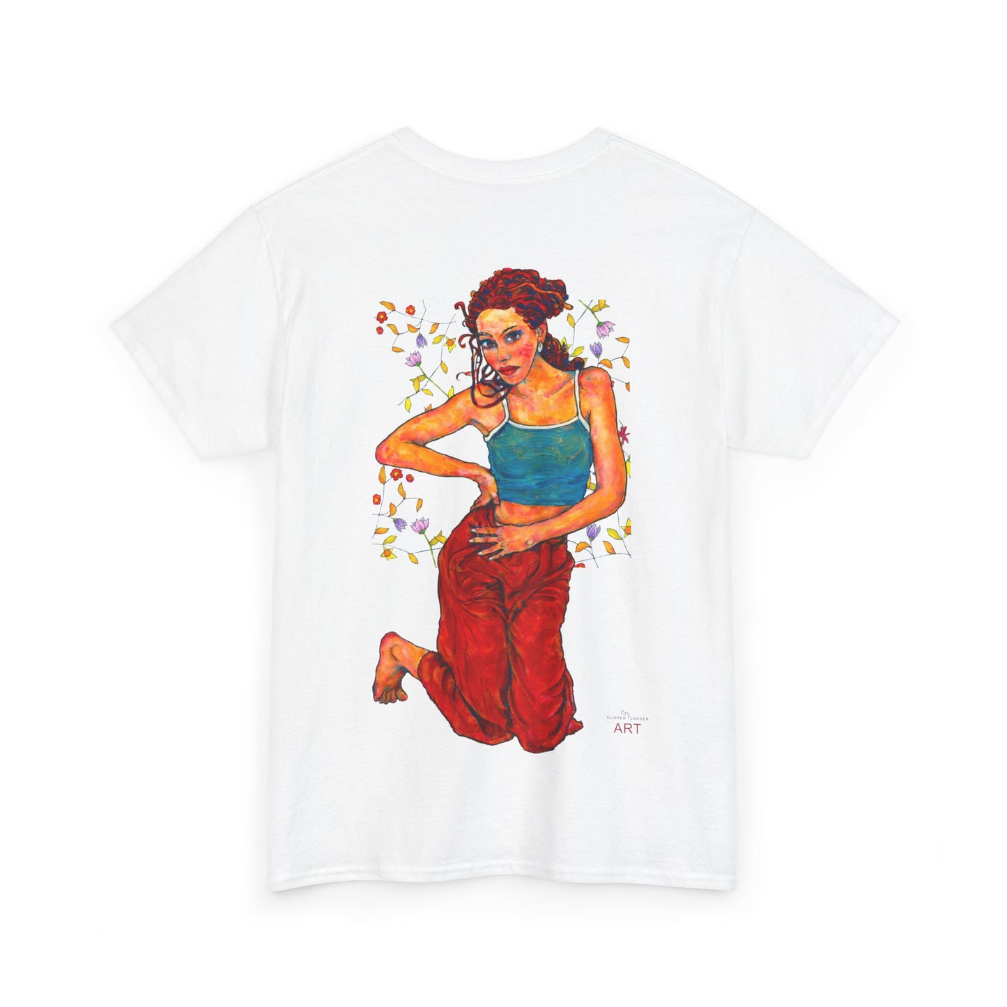Unisex Heavy Cotton Tee - Motiv: Front, Lea, Ranken, H 13cm & Rückseite, Lea, Ranken, H 40,45 cm, Neck Label