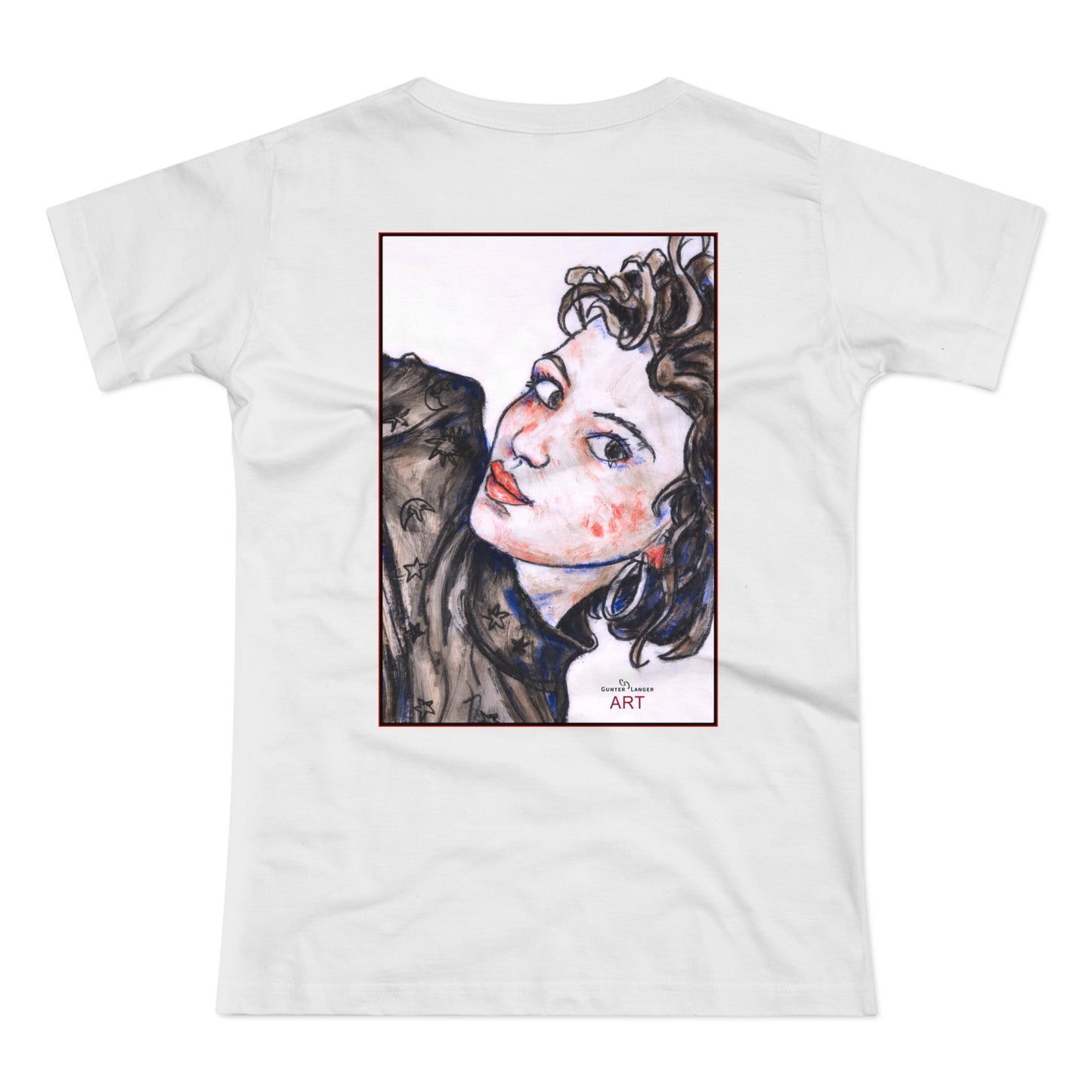 Single Jersey Women's T-shirt - hell - Motiv: Front Annette, H 20 cm & Rückseite Annette, H 35,56 cm